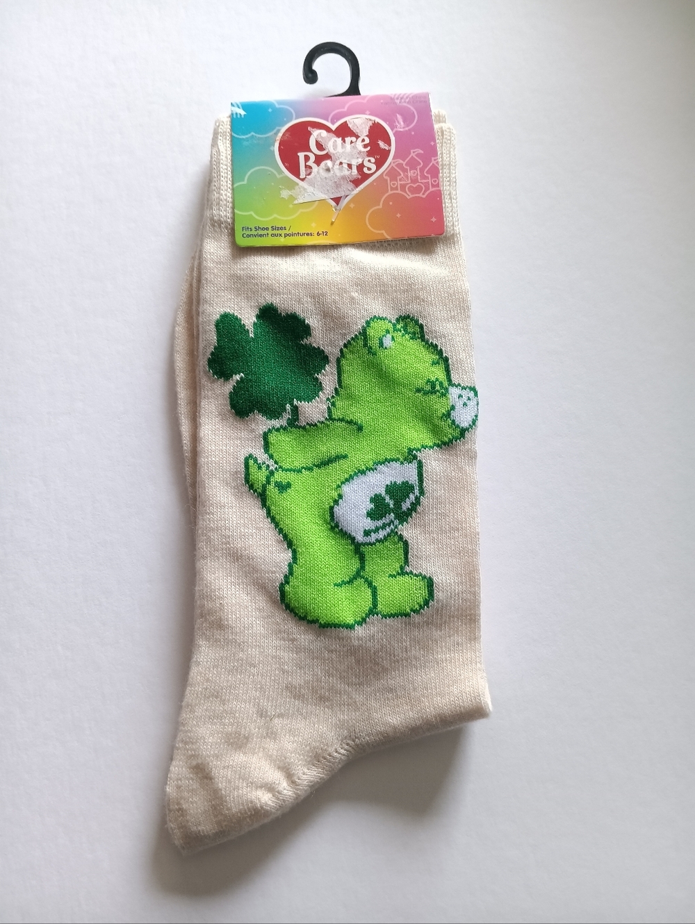 Care Bears Cream Green Bear Clover Graphic Socks Cartoon Crew Socks 6–12 NWT